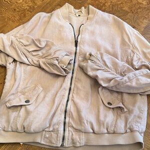 Free People Cream Bomber Jacket